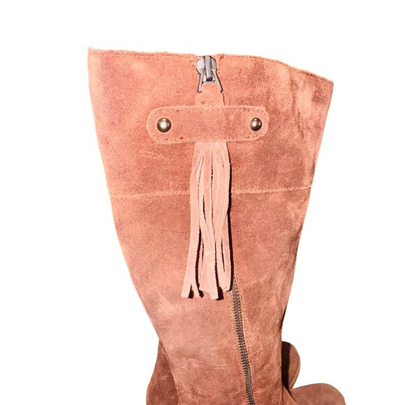 Naturalizer Demi Riding Boot Knee-High Brown Suede Leather Boots Wide Leg Tassle - Picture 11 of 14
